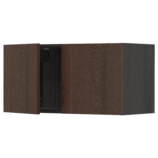 METOD wall cabinet with 2 doors, black/Sinarp brown, 80x40 cm