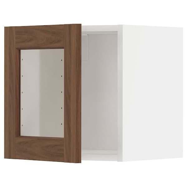 METOD - Wall cabinet with glass door, white Enköping/brown walnut effect, 40x40 cm - best price from Maltashopper.com 89475113