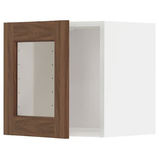 METOD - Wall cabinet with glass door, white Enköping/brown walnut effect, 40x40 cm - best price from Maltashopper.com 89475113