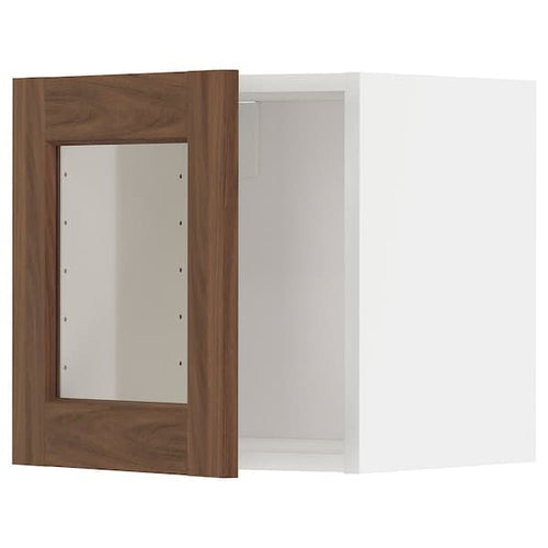 METOD - Wall cabinet with glass door, white Enköping/brown walnut effect, 40x40 cm