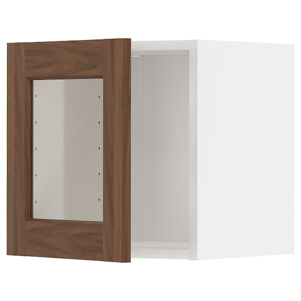 METOD - Wall cabinet with glass door, white Enköping/brown walnut effect, 40x40 cm