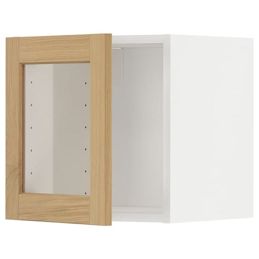 METOD wall cabinet with glass door, white/Forsbacka oak, 40x40 cm
