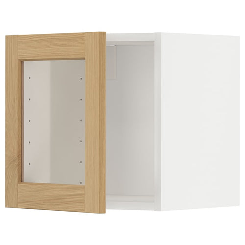 METOD - Wall cabinet with glass door, white/Forsbacka oak, 40x40 cm