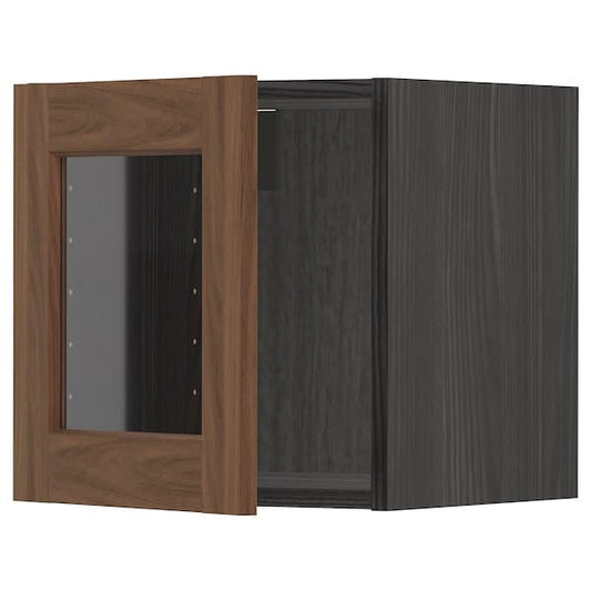 Ikea METOD - Wall cabinet with glass door, black Enköping/brown walnut effect, 40x40 cm