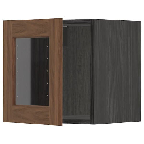METOD - Wall cabinet with glass door, black Enköping/brown walnut effect, 40x40 cm