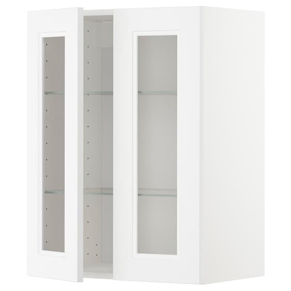 METOD - Wall cabinet w shelves/2 glass drs, white/Axstad matt white, 60x80 cm - best price from Maltashopper.com 99458603