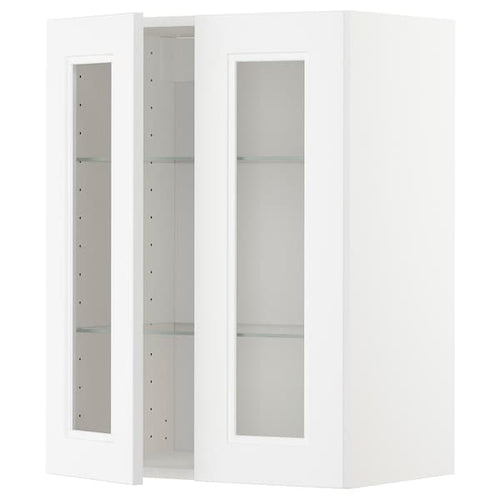 METOD - Wall cabinet w shelves/2 glass drs, white/Axstad matt white, 60x80 cm