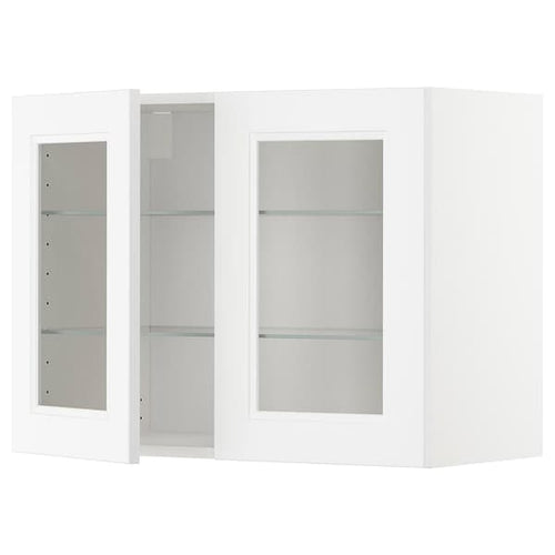 METOD - Wall cabinet w shelves/2 glass drs, white/Axstad matt white, 80x60 cm