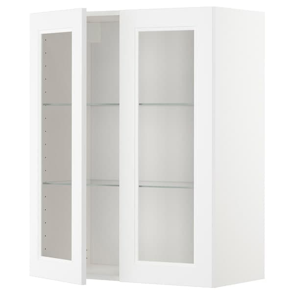 METOD - Wall cabinet w shelves/2 glass drs, white/Axstad matt white, 80x100 cm