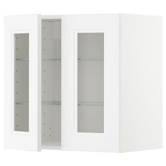 METOD - Wall cabinet w shelves/2 glass drs, white/Axstad matt white, 60x60 cm - best price from Maltashopper.com 49463292