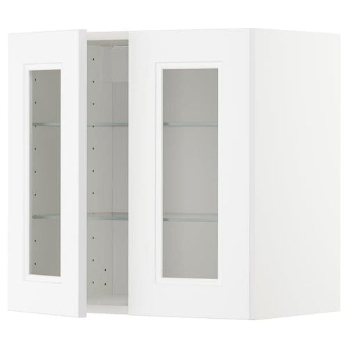 METOD - Wall cabinet w shelves/2 glass drs, white/Axstad matt white, 60x60 cm