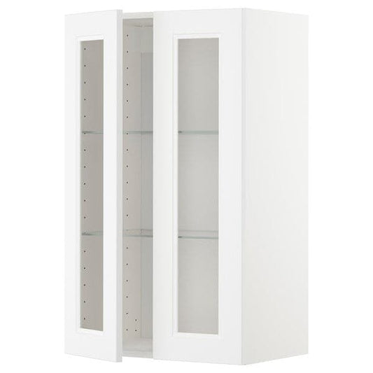 METOD - Wall cabinet w shelves/2 glass drs, white/Axstad matt white, 60x100 cm - best price from Maltashopper.com 39468233