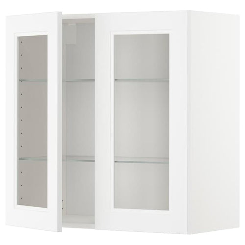 METOD - Wall cabinet w shelves/2 glass drs, white/Axstad matt white, 80x80 cm