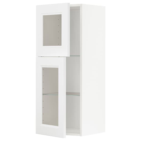 METOD - Wall cabinet w shelves/2 glass drs, white/Axstad matt white