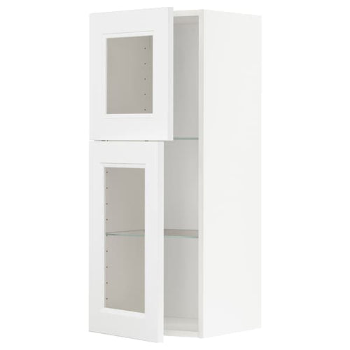 METOD - Wall cabinet w shelves/2 glass drs, white/Axstad matt white, 40x100 cm