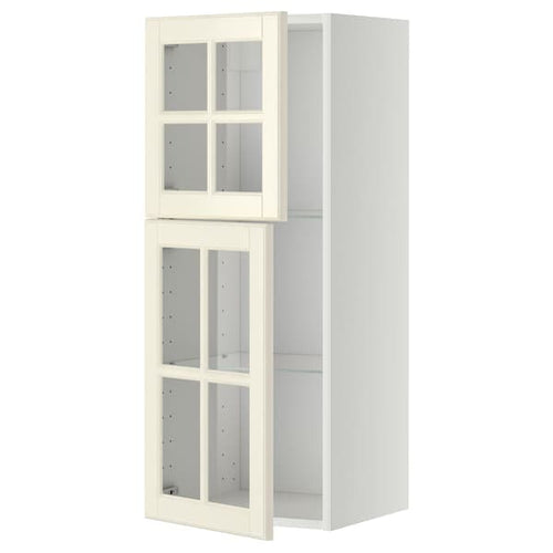 METOD wall cabinet w shelves/2 glass drs, white/Bodbyn off-white, 40x100 cm