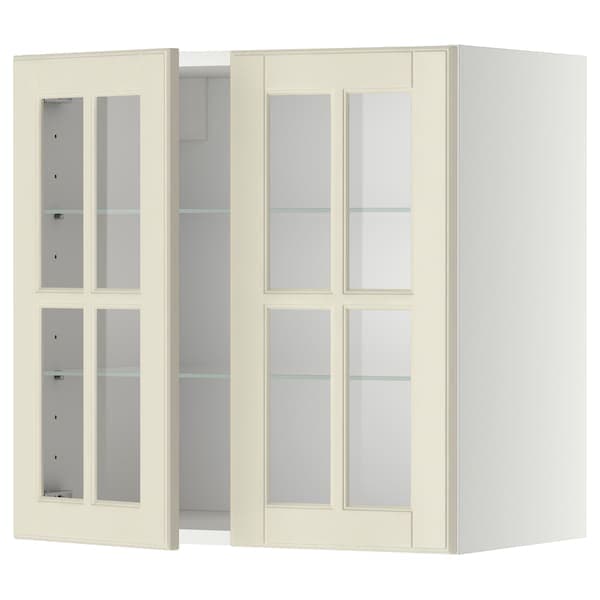 Ikea METOD - Wall cabinet w shelves/2 glass drs, white/Bodbyn off-white, 60x60 cm