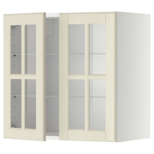 METOD - Wall cabinet w shelves/2 glass drs, white/Bodbyn off-white, 60x60 cm - best price from Maltashopper.com 29394978