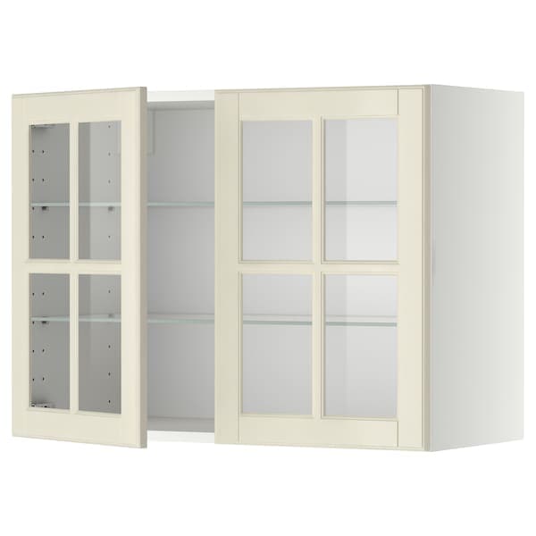 Ikea METOD - Wall cabinet w shelves/2 glass drs, white/Bodbyn off-white, 80x60 cm