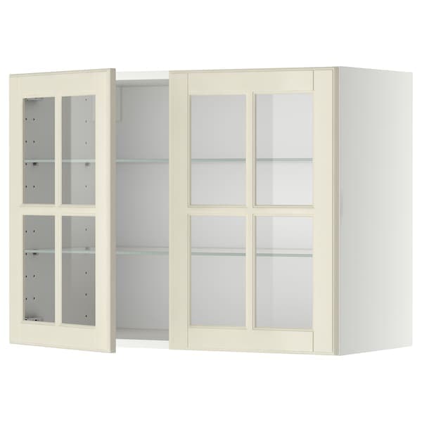 METOD - Wall cabinet w shelves/2 glass drs, white/Bodbyn off-white, 80x60 cm - best price from Maltashopper.com 09394979