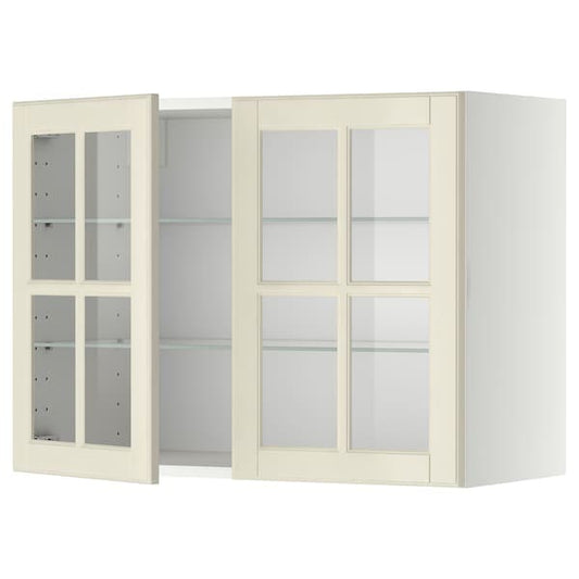 Ikea METOD - Wall cabinet w shelves/2 glass drs, white/Bodbyn off-white, 80x60 cm