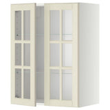 METOD wall cabinet w shelves/2 glass drs, white/Bodbyn off-white, 60x80 cm