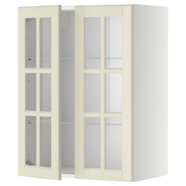 METOD - Wall cabinet w shelves/2 glass drs, white/Bodbyn off-white, 60x80 cm - best price from Maltashopper.com 89394980