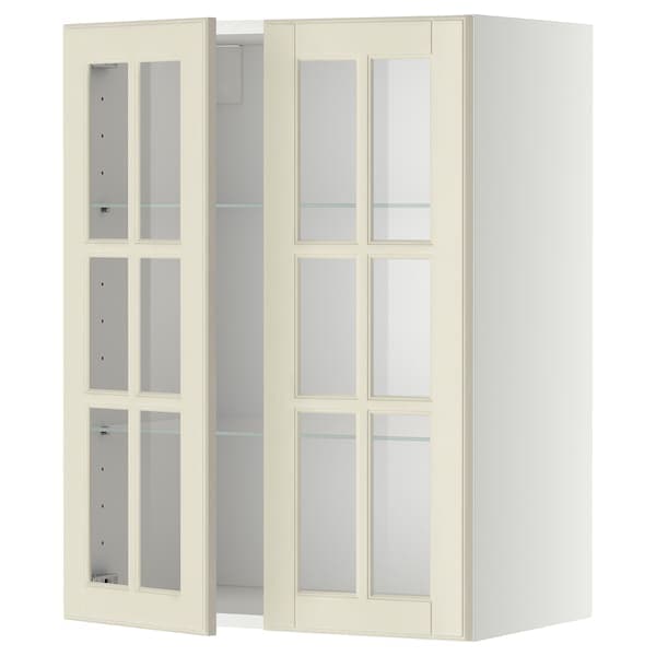 Ikea METOD - Wall cabinet w shelves/2 glass drs, white/Bodbyn off-white, 60x80 cm
