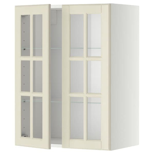 METOD - Wall cabinet w shelves/2 glass drs, white/Bodbyn off-white, 60x80 cm