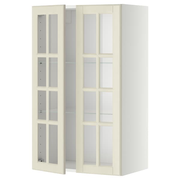 Ikea METOD - Wall cabinet w shelves/2 glass drs, white/Bodbyn off-white, 60x100 cm