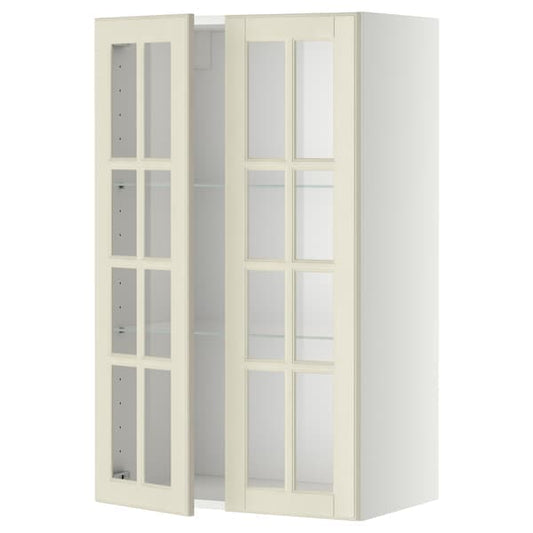 Ikea METOD - Wall cabinet w shelves/2 glass drs, white/Bodbyn off-white, 60x100 cm