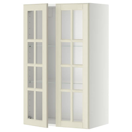 METOD - Wall cabinet w shelves/2 glass drs, white/Bodbyn off-white, 60x100 cm