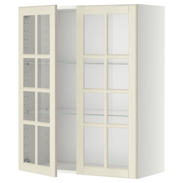 METOD - Wall cabinet w shelves/2 glass drs, white/Bodbyn off-white, 80x100 cm - best price from Maltashopper.com 29394983