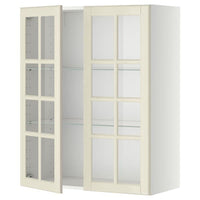 METOD wall cabinet w shelves/2 glass drs, white/Bodbyn off-white, 80x100 cm