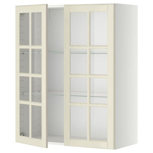 Ikea METOD - Wall cabinet w shelves/2 glass drs, white/Bodbyn off-white, 80x100 cm