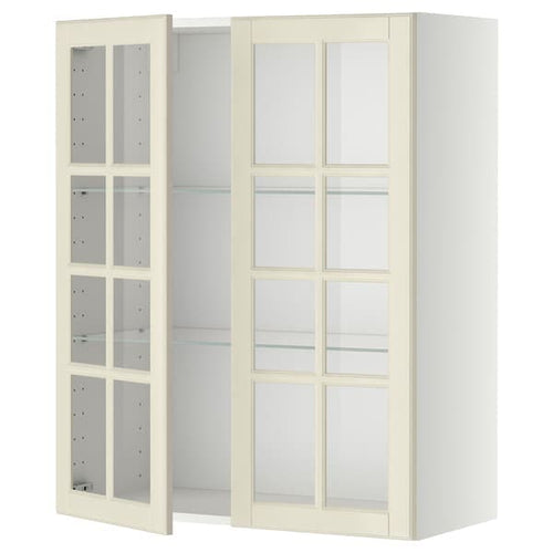 METOD - Wall cabinet w shelves/2 glass drs, white/Bodbyn off-white, 80x100 cm