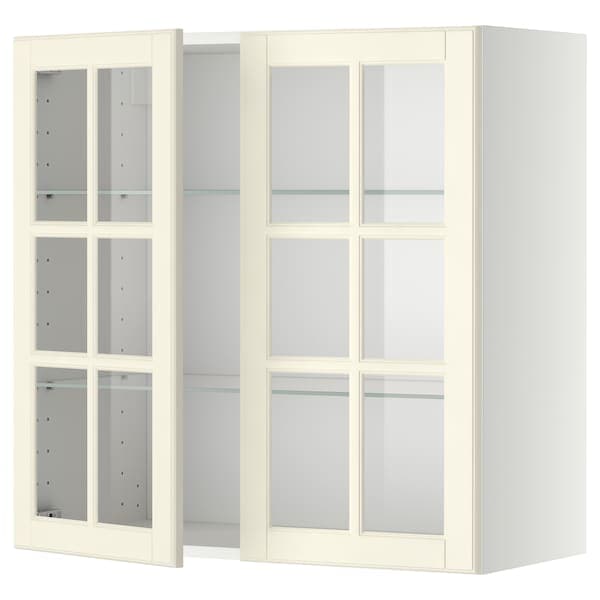 METOD - Wall cabinet w shelves/2 glass drs, white/Bodbyn off-white, 80x80 cm - best price from Maltashopper.com 69394981
