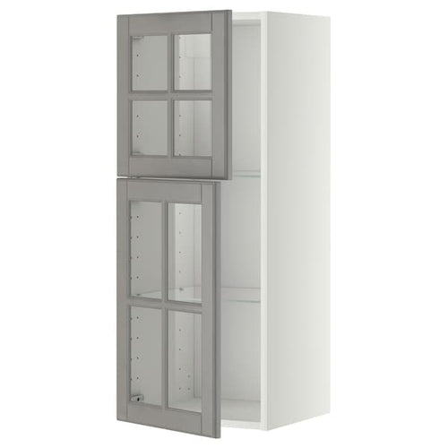 METOD - Wall cabinet w shelves/2 glass drs, white/Bodbyn grey , 40x100 cm