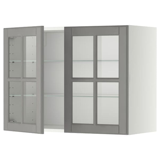 Ikea METOD - Wall cabinet w shelves/2 glass drs, white/Bodbyn grey, 80x60 cm