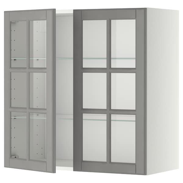 Ikea METOD - Wall cabinet w shelves/2 glass drs, white/Bodbyn grey, 80x80 cm