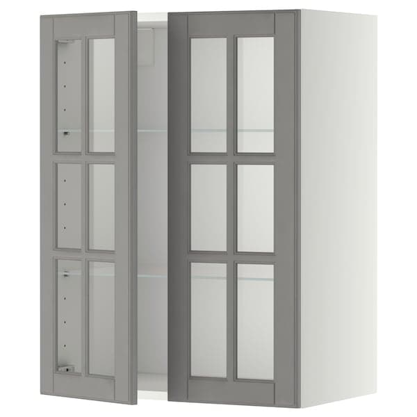 Ikea METOD - Wall cabinet w shelves/2 glass drs, white/Bodbyn grey, 60x80 cm