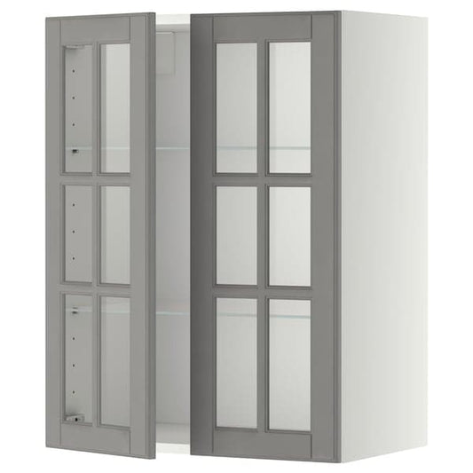 Ikea METOD - Wall cabinet w shelves/2 glass drs, white/Bodbyn grey, 60x80 cm