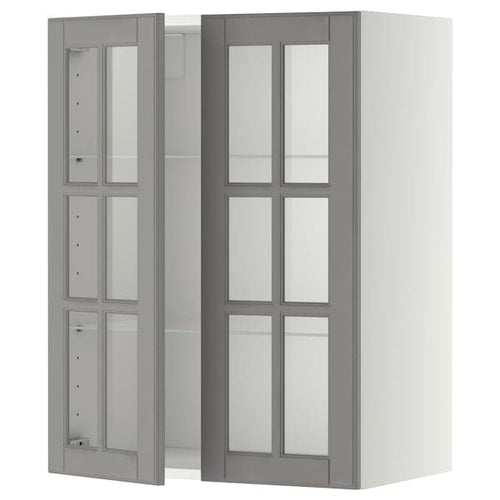 METOD - Wall cabinet w shelves/2 glass drs, white/Bodbyn grey, 60x80 cm