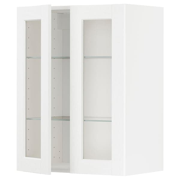 METOD - Wall cabinet w shelves/2 glass drs, white Enköping/white wood effect, 60x80 cm - best price from Maltashopper.com 19473476