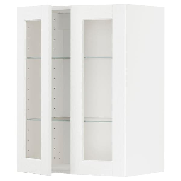 Ikea METOD - Wall cabinet w shelves/2 glass drs, white Enköping/white wood effect, 60x80 cm