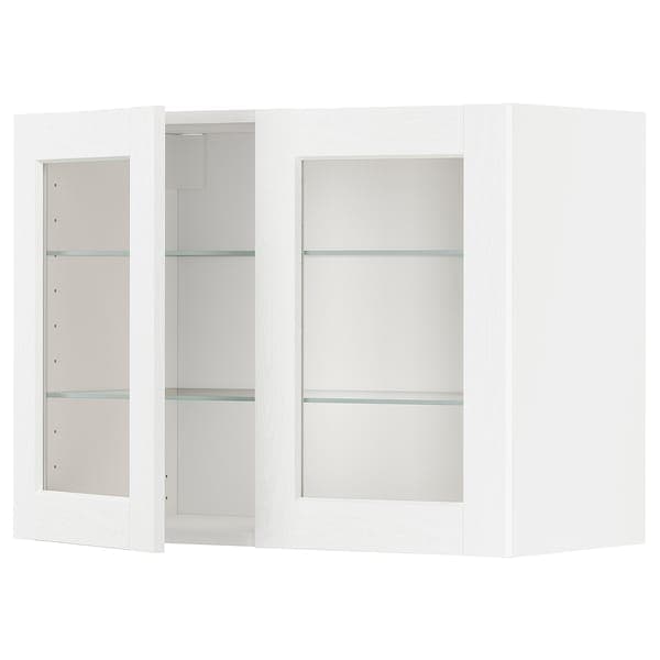 METOD - Wall cabinet w shelves/2 glass drs, white Enköping/white wood effect, 80x60 cm - best price from Maltashopper.com 39473475