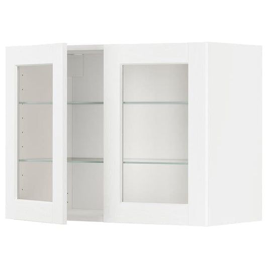 Ikea METOD - Wall cabinet w shelves/2 glass drs, white Enköping/white wood effect, 80x60 cm