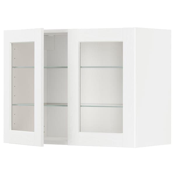 Ikea METOD - Wall cabinet w shelves/2 glass drs, white Enköping/white wood effect, 80x60 cm
