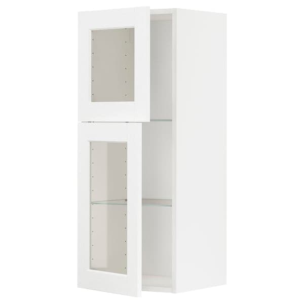 METOD - Wall cabinet w shelves/2 glass drs, white Enköping/white wood effect , 40x100 cm - best price from Maltashopper.com 39473480
