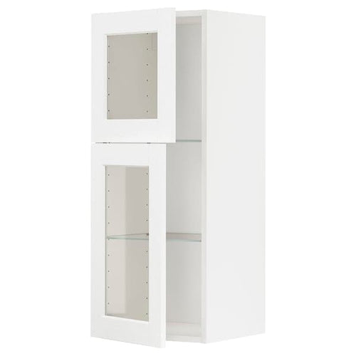 METOD - Wall cabinet w shelves/2 glass drs, white Enköping/white wood effect , 40x100 cm